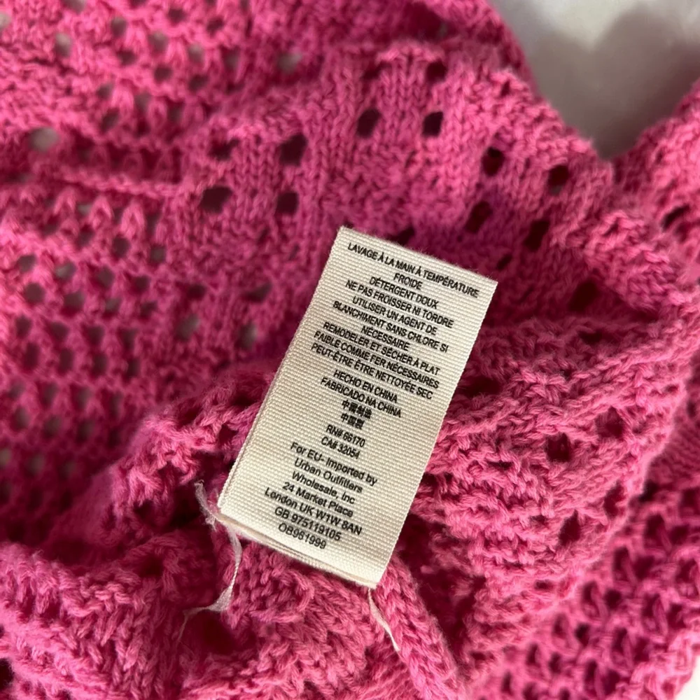 Free People Women' XS Home Run 100% Cotton Pink Crochet Crop Top Long Sleeve